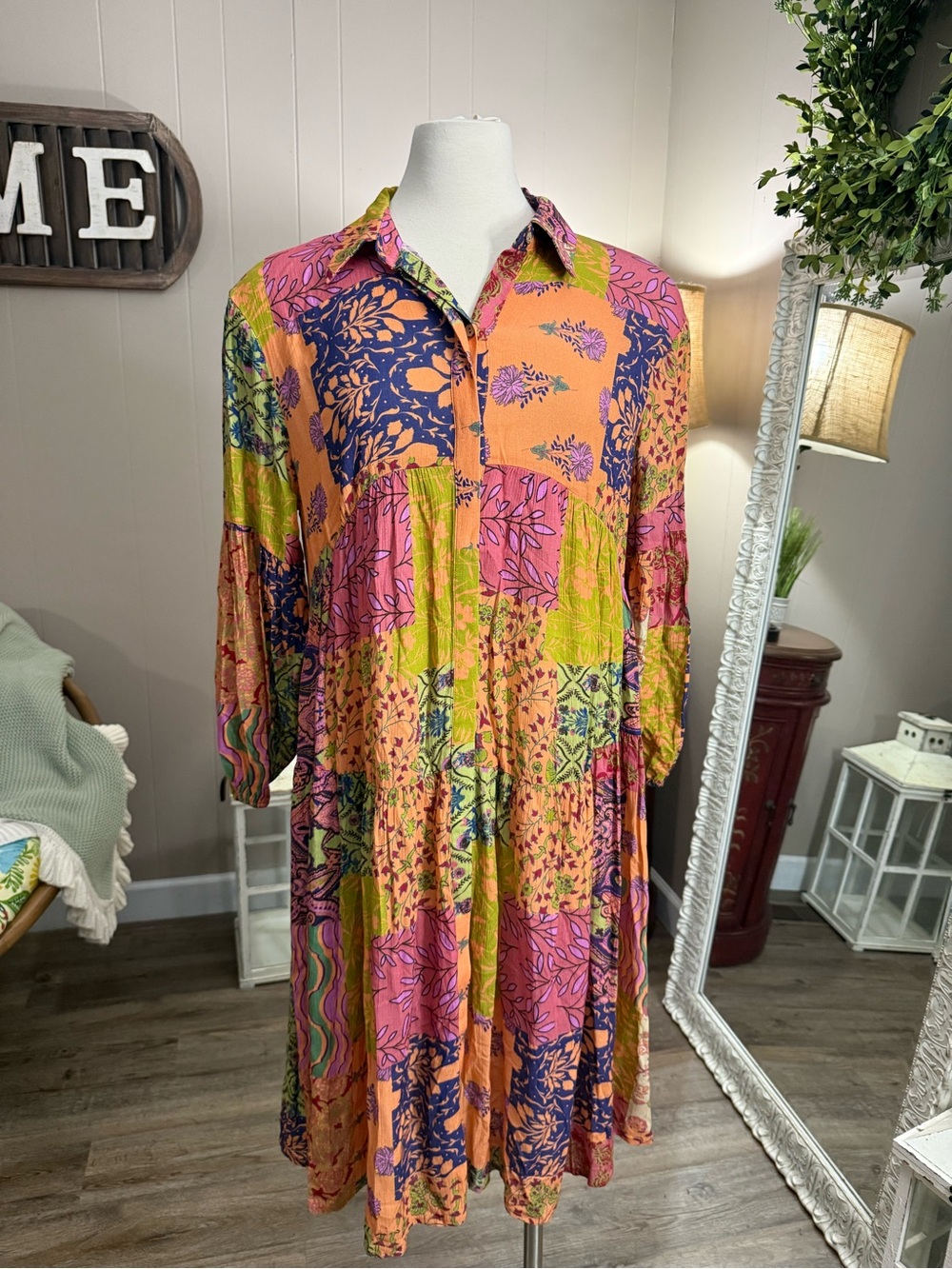 Easel • Floral Patchwork Midi Dress